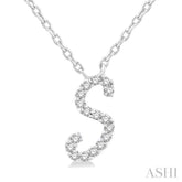 1/20 ctw Initial 'S' Round cut Diamond Pendant With Chain in 10K White Gold